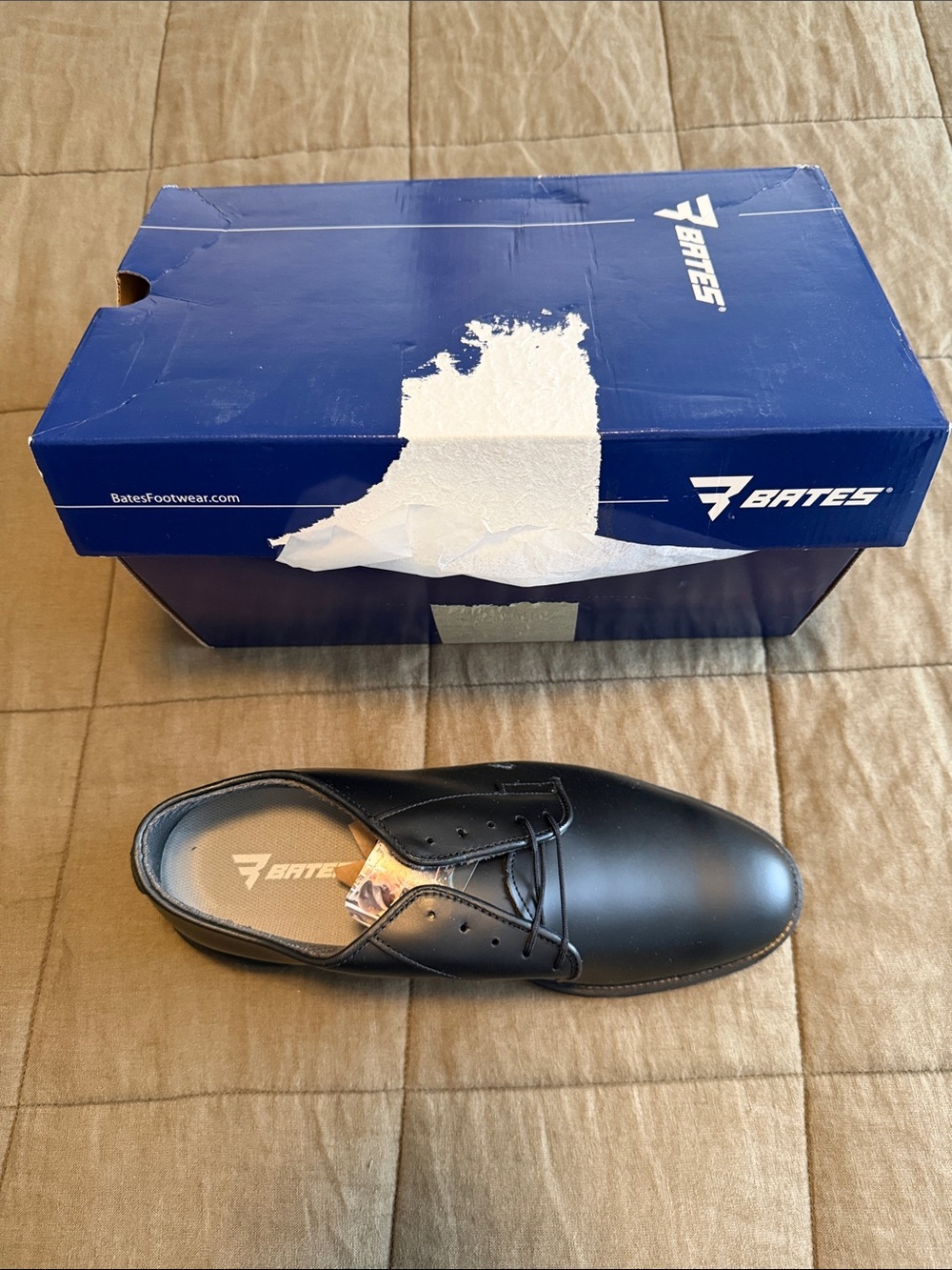 Bates Black Leather Plain-Toe Oxford Lace-Up